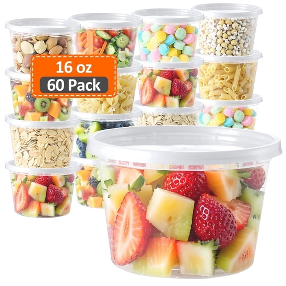 BagDream 60 Pack 16oz Deli Containers with Airtight Lids, Leakproof Stackable Plastic Food Storage Containers for Meal Prep, Freezer & Dishwasher Safe