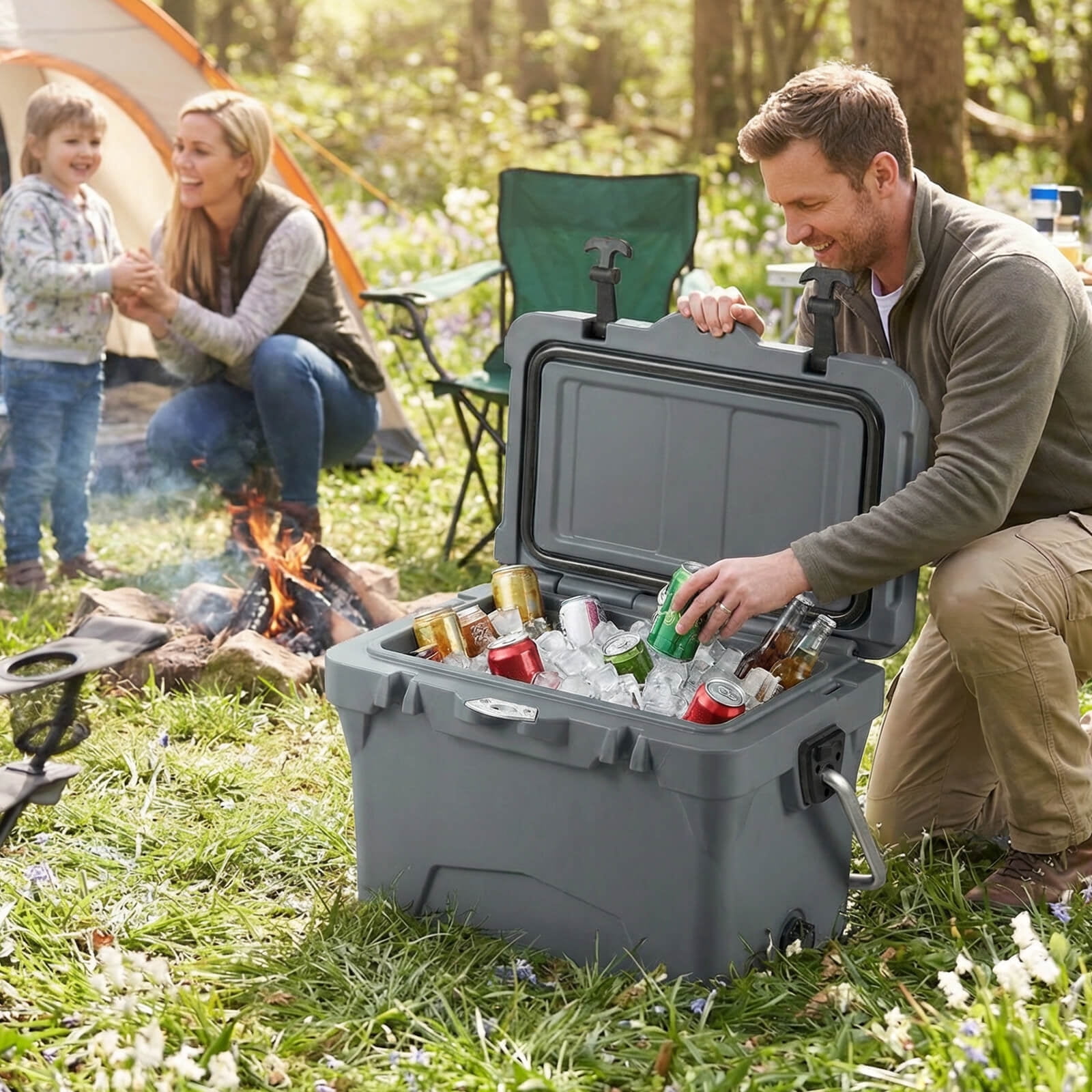 Costway 20 Quart Portable Hard Cooler Insulated Ice Chest Keeps Cool for up to 6 Days Gray