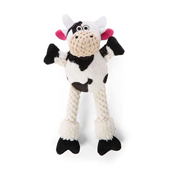 goDog Checkers Just for Me Jouet pour Chien en Peluche Vache Étroite Qui Couine, Technologie de Protection à Mâcher - Blanc, Mini