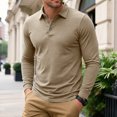 thumbnail image 2 of GEWSEY Mens Long Sleeve Polo Shirt Classic Casual Button Collared Fashion Golf Shirts (Khaki, XXL), 2 of 9