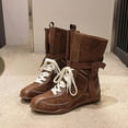 thumbnail image 5 of Ankle Booties for Women Low Heel Mid Heel Round Toe Lace Up Women Western Cowboy Flat Boxing Casual Vintage Boots Coffee 6.5, 5 of 7