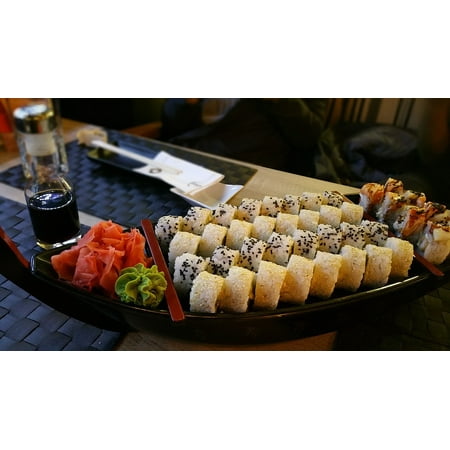- Peel-n-Stick Poster of Sushi Asian Assortment Platter Maki Ginger Roll Poster 24x16 Adhesive Sticker Poster Print
