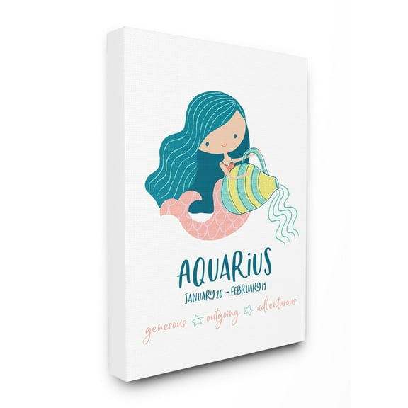 The Kids Room by Stupell Fun Modern Zodiac Aquarius Mermaid Stretched Canvas Wall Art, 16 x 1.5 x 20