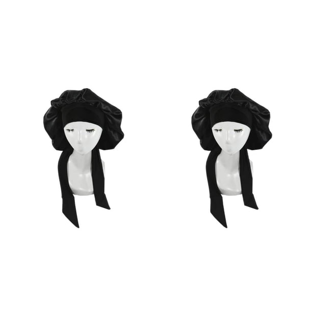 Kearding Gorro para dormir para mujer, gorro para pérdida de cabello, gorro de dormir, gorro de dormir reutilizable, Protector para peluquería para Negro 2piezas Kearding CBP186128