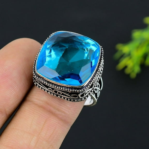 Natural London Blue Topaz Gemstone 925 Sterling Silver Ring Size 9.5