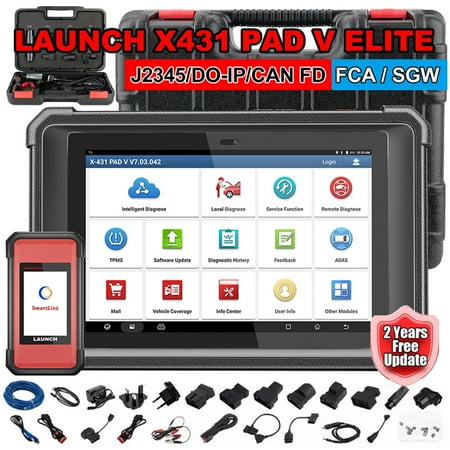 LAUNCH X431 PAD V Elite 2024 Newest Top Car Diagnostic Scanner Full System Tool with J2534 CAN FD, Intelligent Topology Map, Bi-Directional, 60+ Services