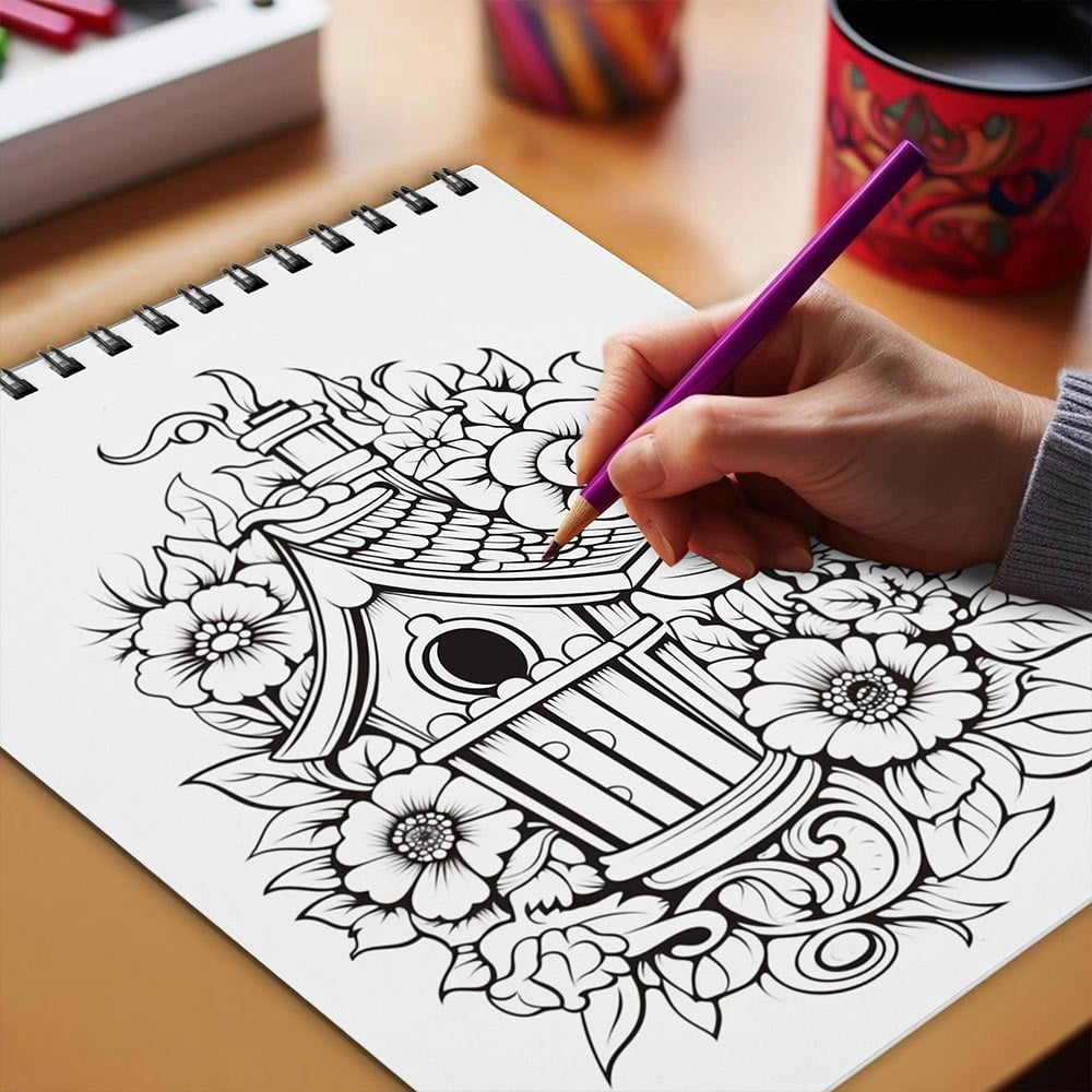 Netecom Enchanted Bird House Coloring Book for Adults, Spiral Bound, Soft Cover