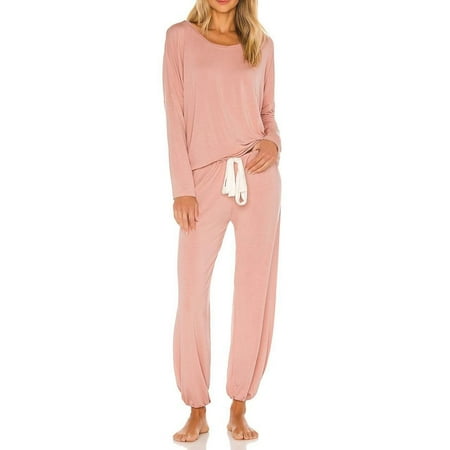 

Women s Casual Solid Color Set Two-piece Set Warm round Collar Sports Home Wear Pajamas S-XL
