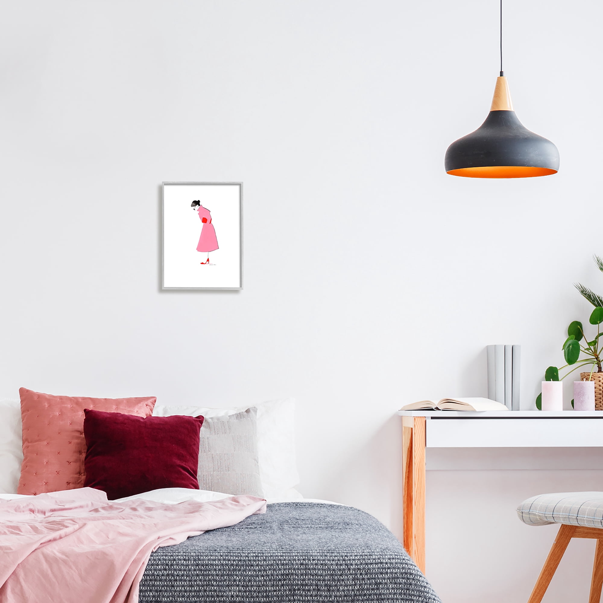 Stupell Industries Pink Contemporary Girl Beauty & Fashion Painting Gray Framed Art Print Wall Art, 11 x 14