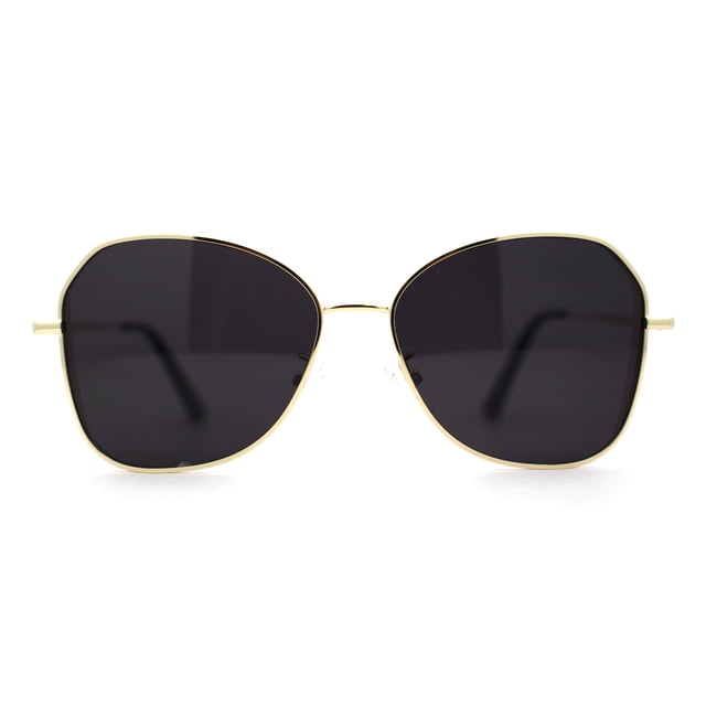 Lunettes de Soleil Papillon à Monture Métallique Classique pour Femmes avec Verres Pop Color Or Noir