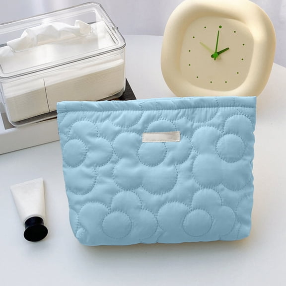 Byujiro Quilted Flower Makeup Bag Soft Padded Cosmetic Organizer Spacious Travel Pouch with Zipper