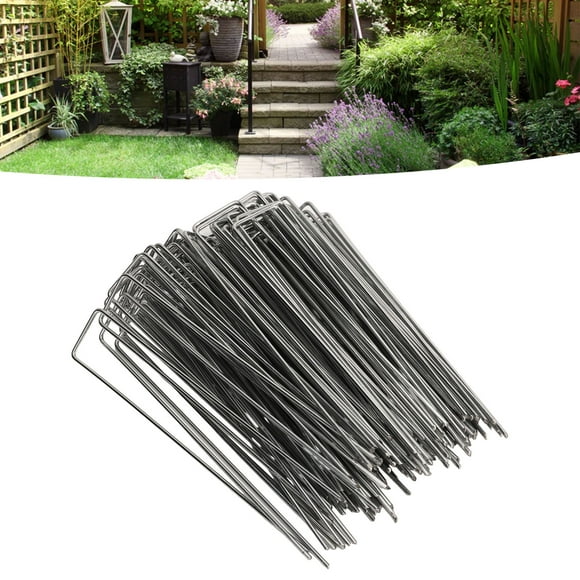 100 Pack Garden Stakes, U Shaped Ground Anchors Stakes, Galvanized Landscape , Ground Stakes, for Landscaping Securing Weed Barrier Fabric, Irrigation Tubing, Holding