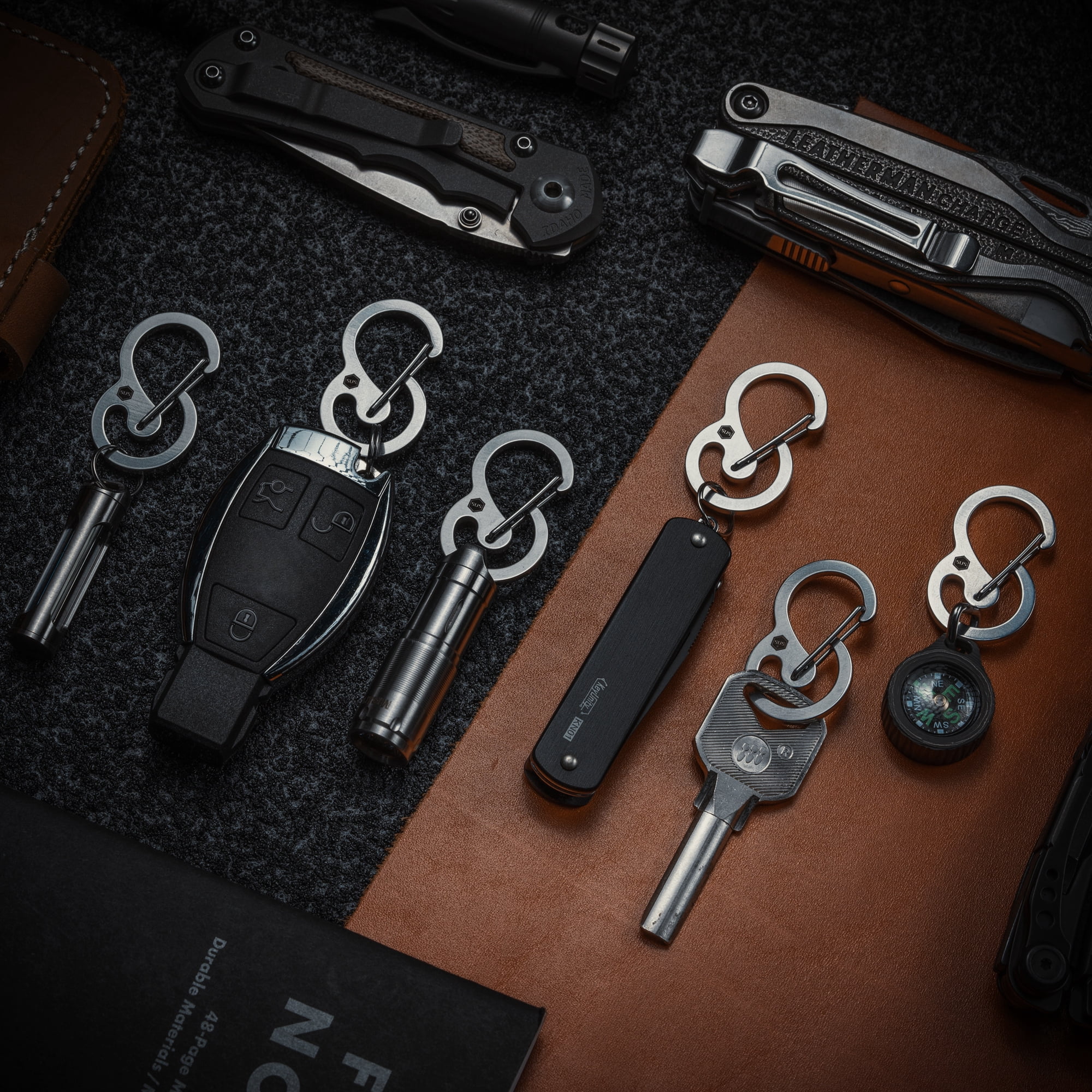 Key Unity Key Chain, KS05 Stainless Steel Carabiner Sets Mini Clips for Keys, Flashlight and Whistles