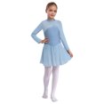 thumbnail image 3 of Hansber Figure Ice Skating Dress for Girls Rhinestone Mesh Long Sleeve Ballet Tutu Leotard Dress for Competitions Sky Blue 12, 3 of 7
