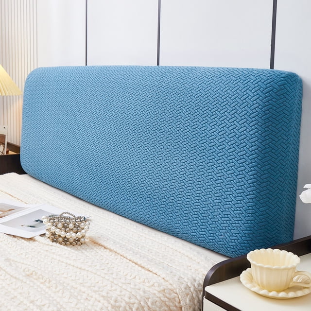 Xiao Hua Funda para cabecera de felpa jacquard de tejido de punto simple de 1 pieza, funda protectora elástica para cabecera completamente envuelta, 2,2 m de largo (azul)