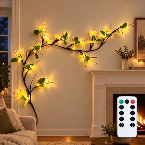 Flexible LED Branch Lights with Remote, Willow Vine Lights for Wall