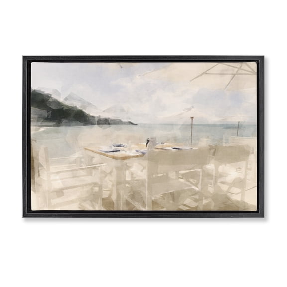 Stupell Industries Modern Table By The Sea Black Floating Frame Canvas Art, 25 x 17, by Noah Bay