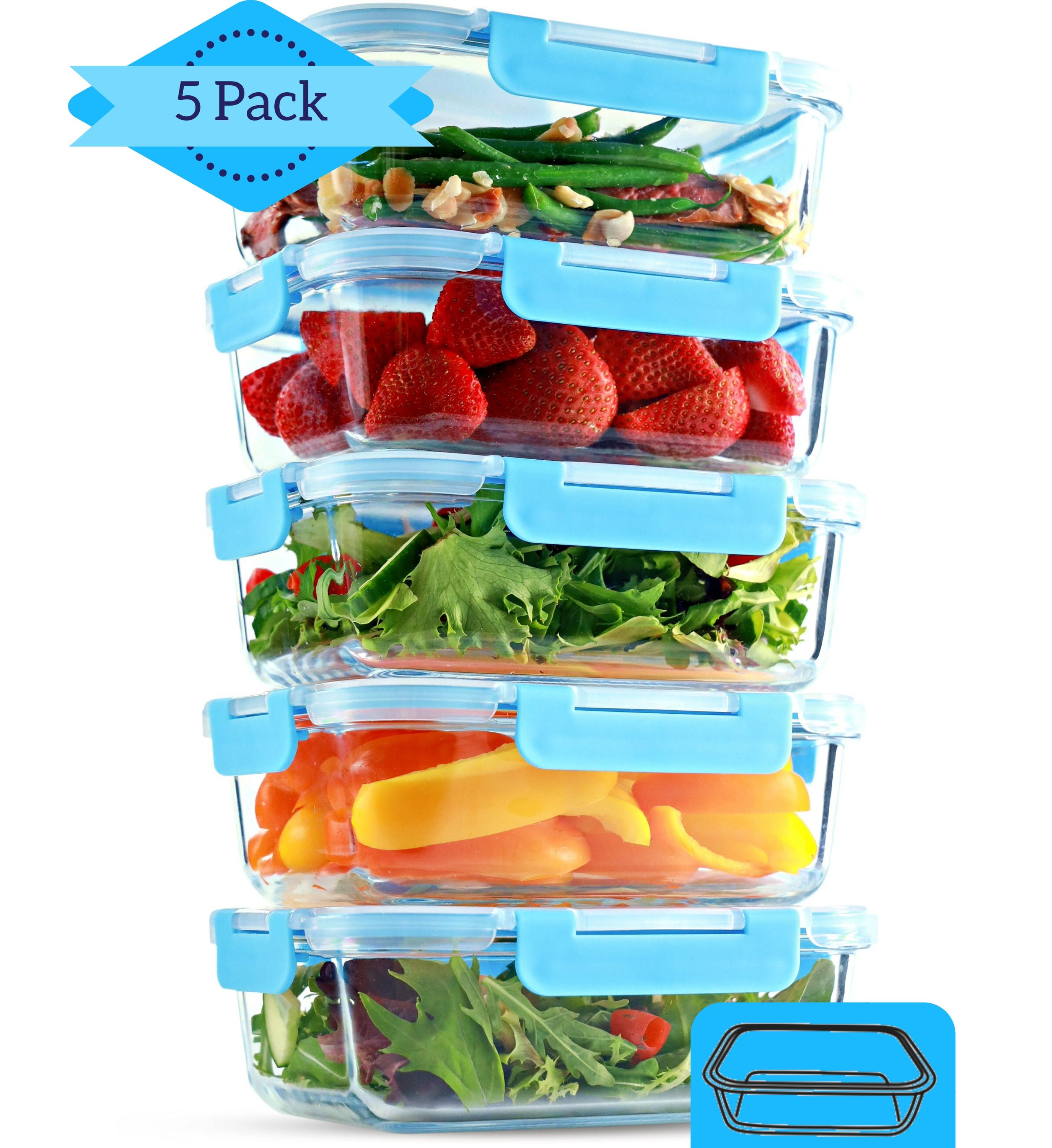 1 Compartment Glass Meal Prep Containers (5 Pack, 35 Oz) Food Storage Containers with Lids
