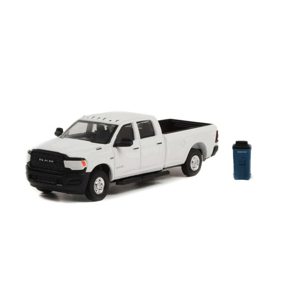 2021 Dodge Ram 2500 Tradesman w/ Garbage Bin, White - Greenlight 97130F - 1/64 scale Diecast Car