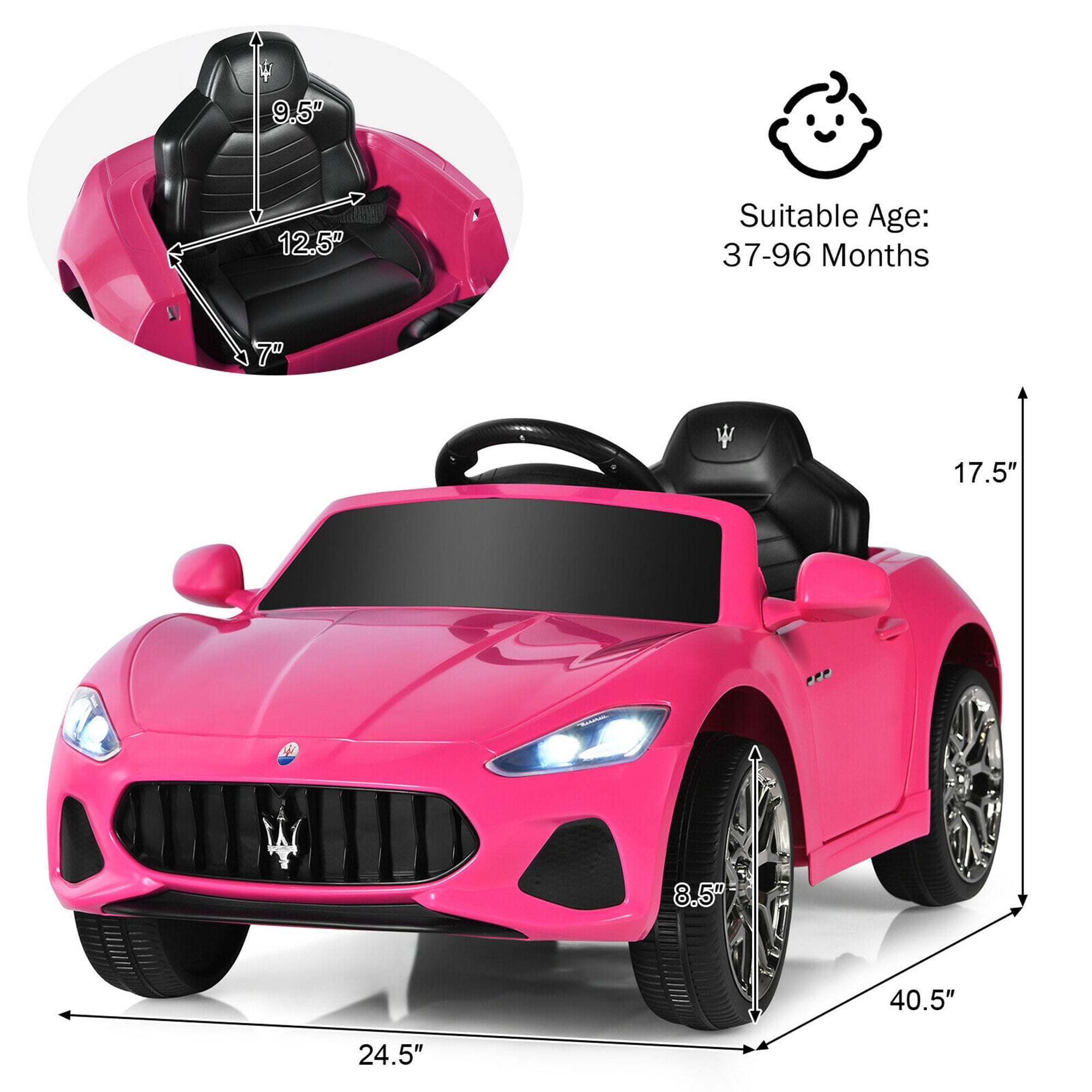 Gymax 12V Kids Ride On Car Maserati GranCabrio Licensed w/ Remote Control& Lights Pink
