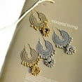 thumbnail image 3 of HOOUN Classic Retro Jhumka Indian Gold Bell Tassel Drop Dangle Womens Earrings Jewelry-2 Pairs-Gold+Silver, 3 of 4