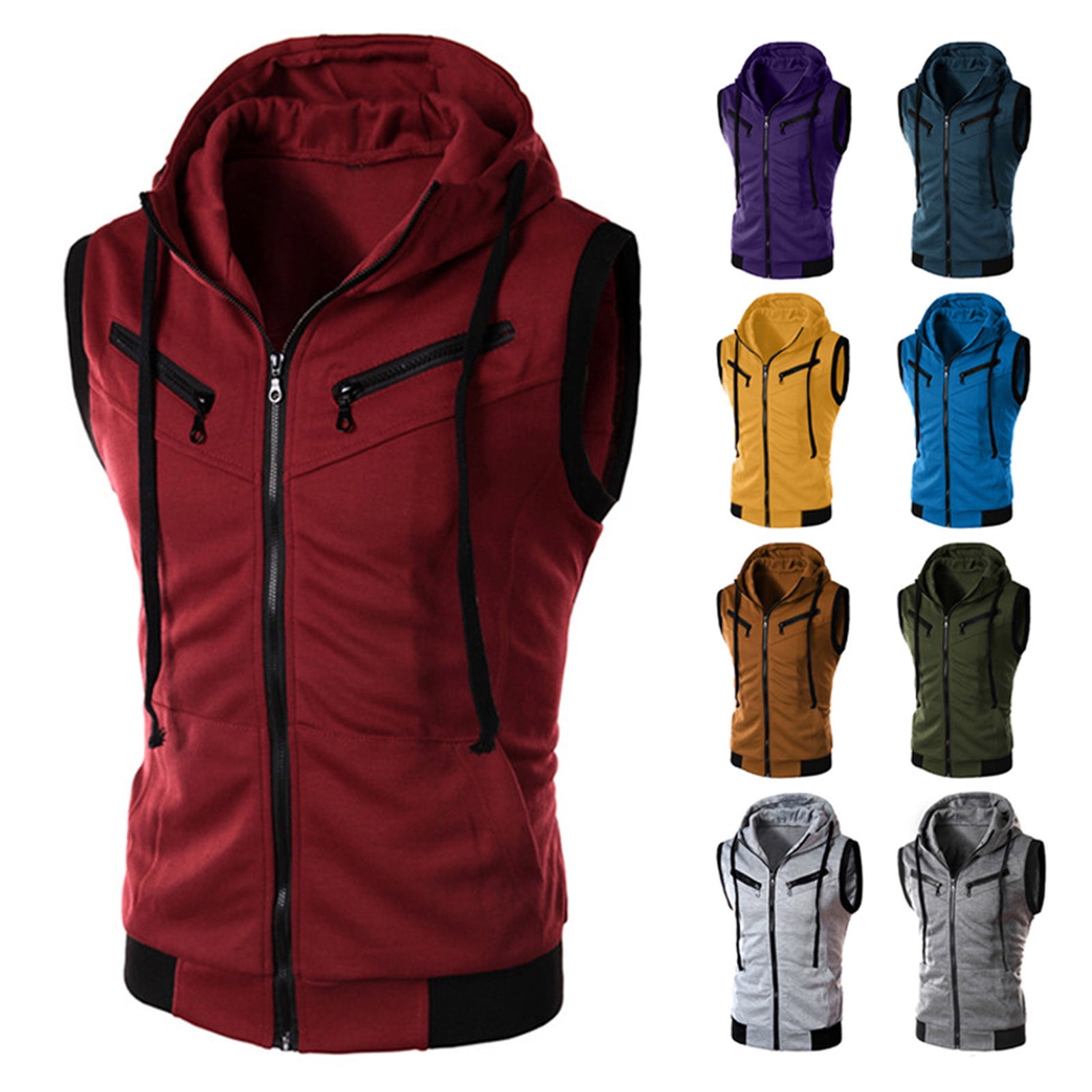 Sweat à Capuche Homme - Couleur Unie Zippé Avec Manches Courtes - Marque Uxcell - Taille Unique