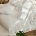 thumbnail image 7 of MooMee Striped Duvet Cover Set Queen 100% Washed Cotton Linen Like Textured Breathable 3-Piece (White& Almond Milk Grey Wide Stripes), 7 of 7