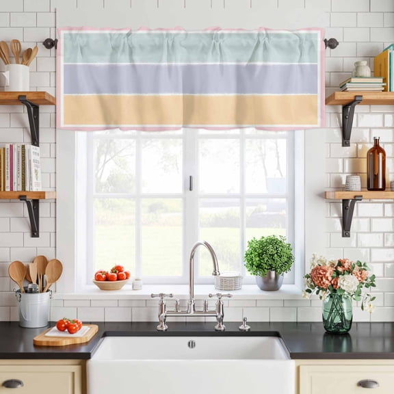 Curtain Valance for Windows Blue Sage Green Color Block Short Rod Pocket Kitchen Valances Blackout Curtains Pink Stripe Window Treatment for Living Room Bathroom Bedroom,54"x18"