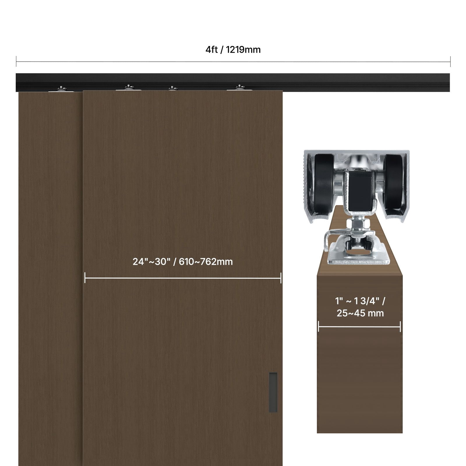 4ft Bypass Sliding Door Hardware Kit, 150 lbs Capacity, 3-Wheel Hangers, Aluminum Alloy, for Closet Doors Storage