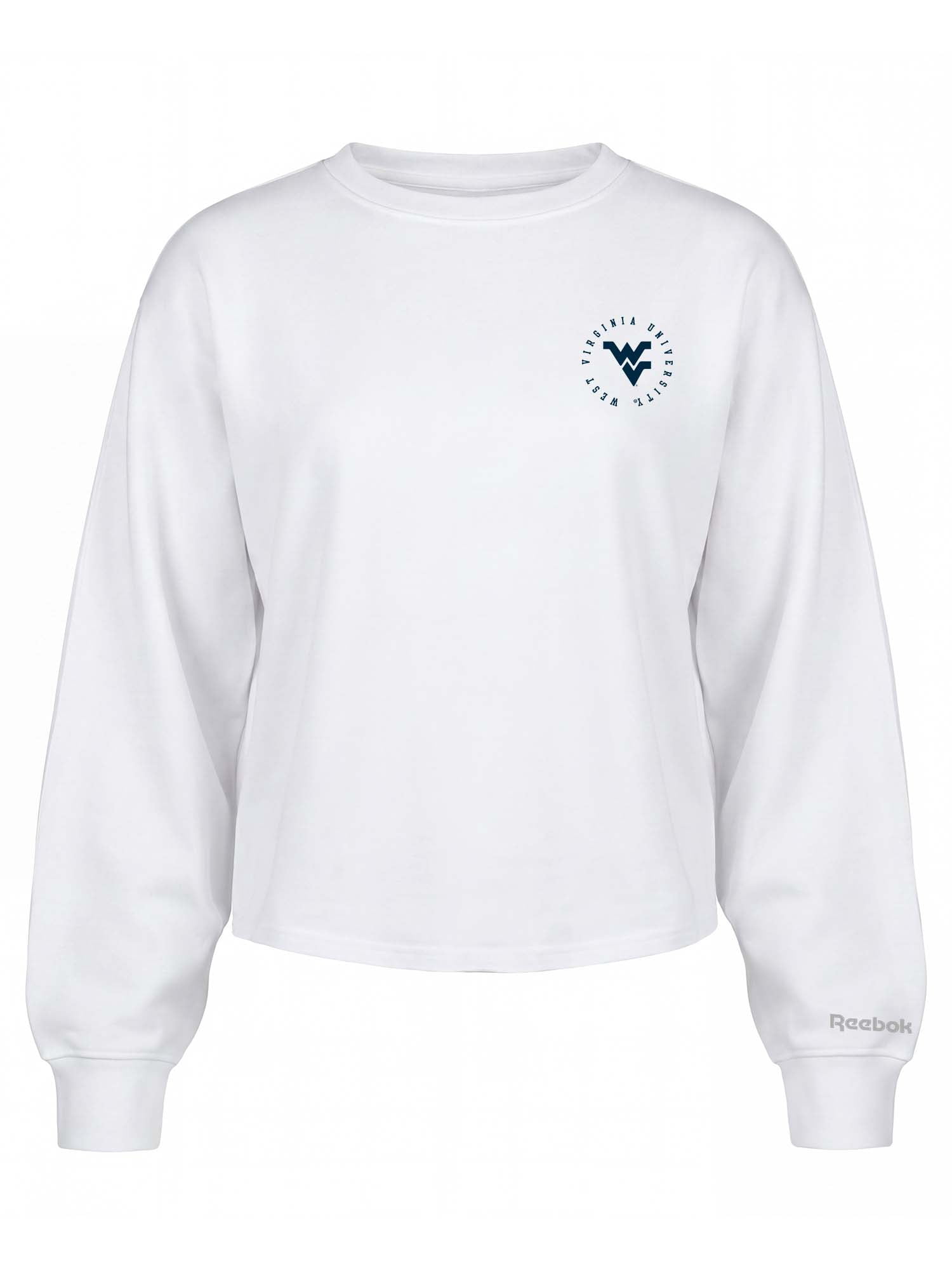 West Virginia Mountaineers Reebok Womens White Heavyweight Cotton Long Sleeve Pullover