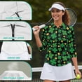 thumbnail image 6 of Uorisanigo Lucky Four Leaf Clover Women's Golf Shirt with3/4 Roll Sleeve Versatile Women's Dry-Fit Golf Polo Shirts Fashionable Comfortable Quarter Zip Athletic Tops for Workout Sports, 6 of 7