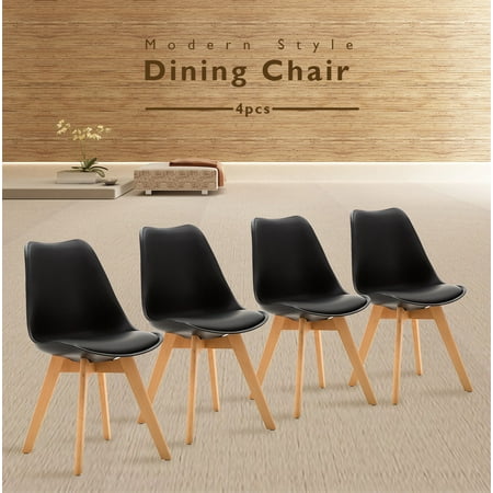 Style Solid Wood - Set of 4 Dining Chairs,Modern Design Style Solid Wood Legs with Cushioned Pad for Kitchen, Dining, Bedroom, Living Room, Office (4PCS, Black)