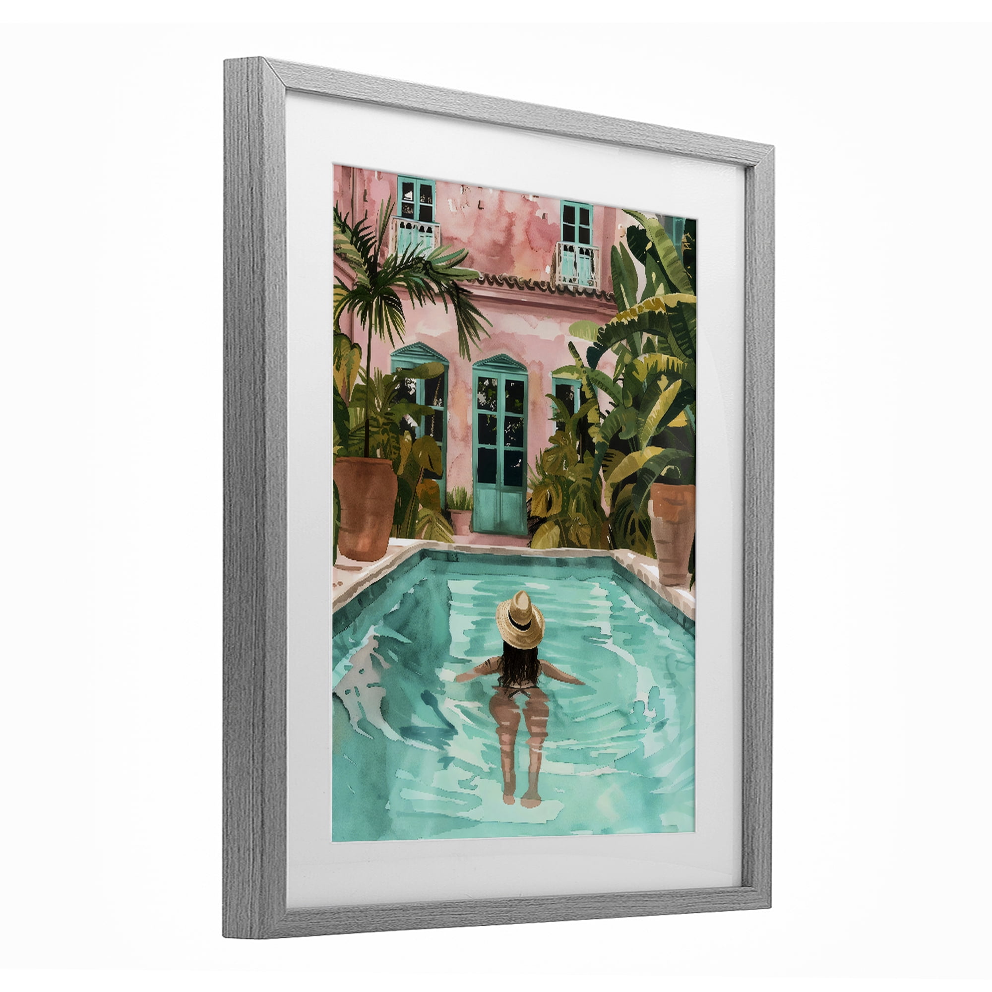 Stupell Industries Girl Swimming In Pool Gray Framed Print Under Glass, design by The Prints Vibe
