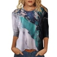 thumbnail image 1 of WEAIXIMIUNG T-Shirt Quotidien d'Été pour Femmes, Col Rond, Manches Trois-Quarts, Imprimé Floral, Blouse Tunique Fendue sur le Côté, 1 of 6