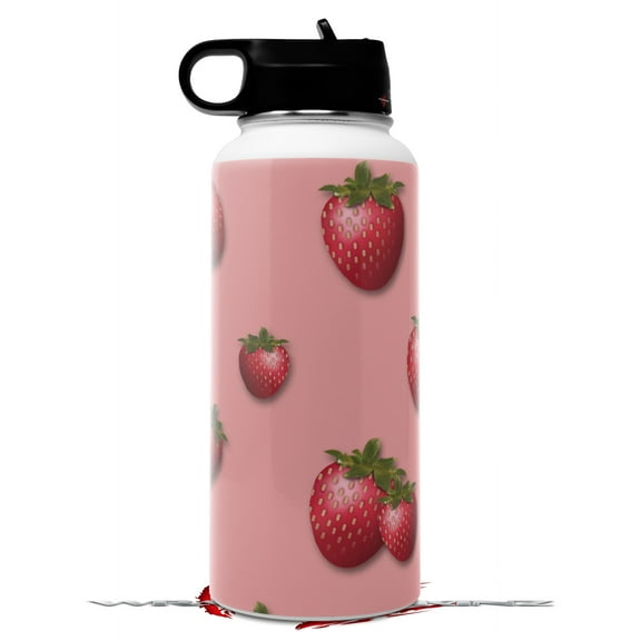 Skin Wrap Decal compatible with Hydro Flask Wide Mouth Bottle 32oz Strawberries on Pink (BOTTLE NOT INCLUDED)