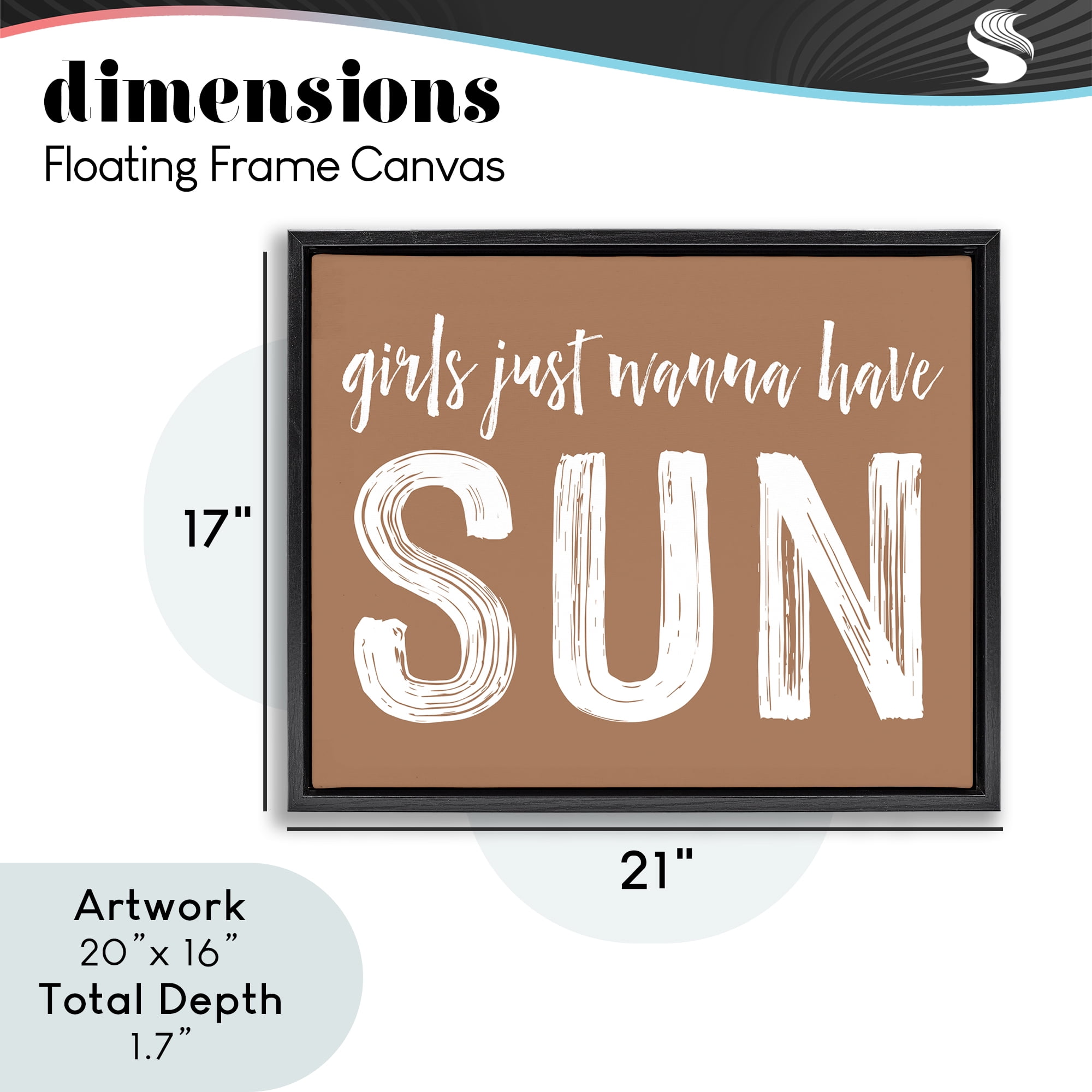 Girls Wanna Have Sun Brown Black Framed Floater Canvas Wall Art, design by Lettered and Lined