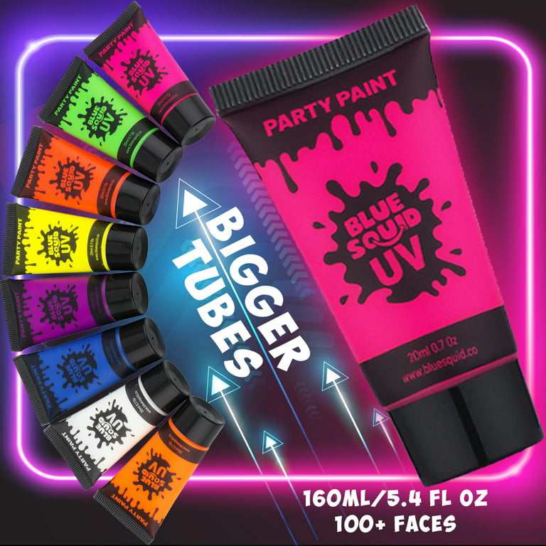 UV Blacklight Neon Face and Body Paint, 8 Tubes 0.84oz Glow in the Dark  Body Paints, Neon Fluorescent Glow in Dark Party Supplies