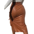 thumbnail image 3 of Douhoow Women PU Leather Skirt Summer High Waist Skirt Fashion Casual Bodycon Split Skirts, 3 of 5
