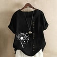 thumbnail image 1 of Lydiaunistar Womens Spring Tops Plus Size Casual Printed Short Sleeve Button Blouse Round Neck T-Shirt Lightweight Polyester Black, 1 of 4