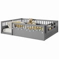 thumbnail image 5 of Montessori Floor Bed with High Rails, LED Lights & Storage Shelf, Safe & Wider Opening Gate Design, Full Size Floor Bed for Boys & Girls, Gray, 5 of 9