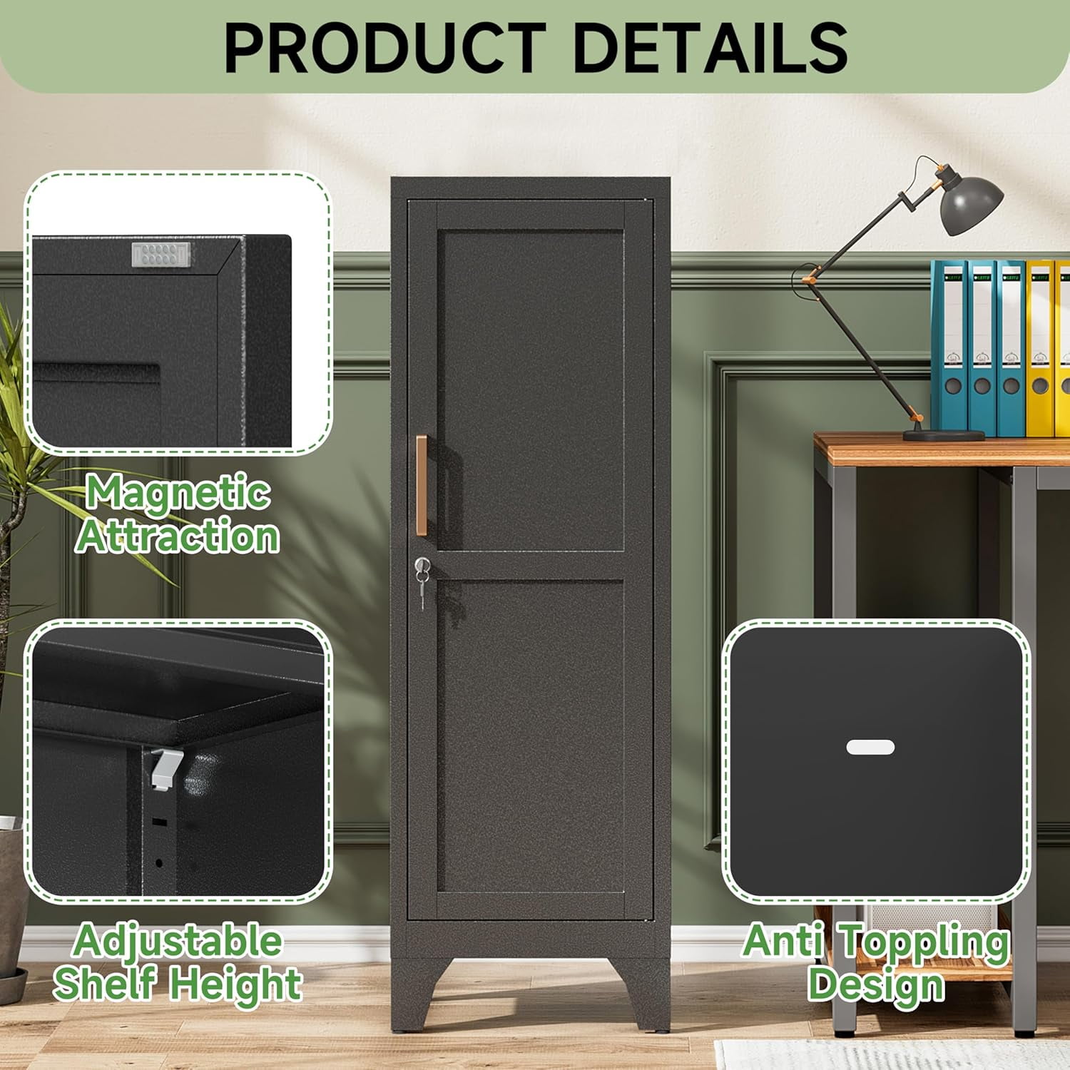 Kitchen Pantry Cabinet,Pantry Storage Cabinet with Lock and Adjustable Shelves, Metal Food Pantry Cabinets with Handle,3 Tier Metal Storage Cabinets for Home/Kitchen/Laundry-Assembly Required(Black)