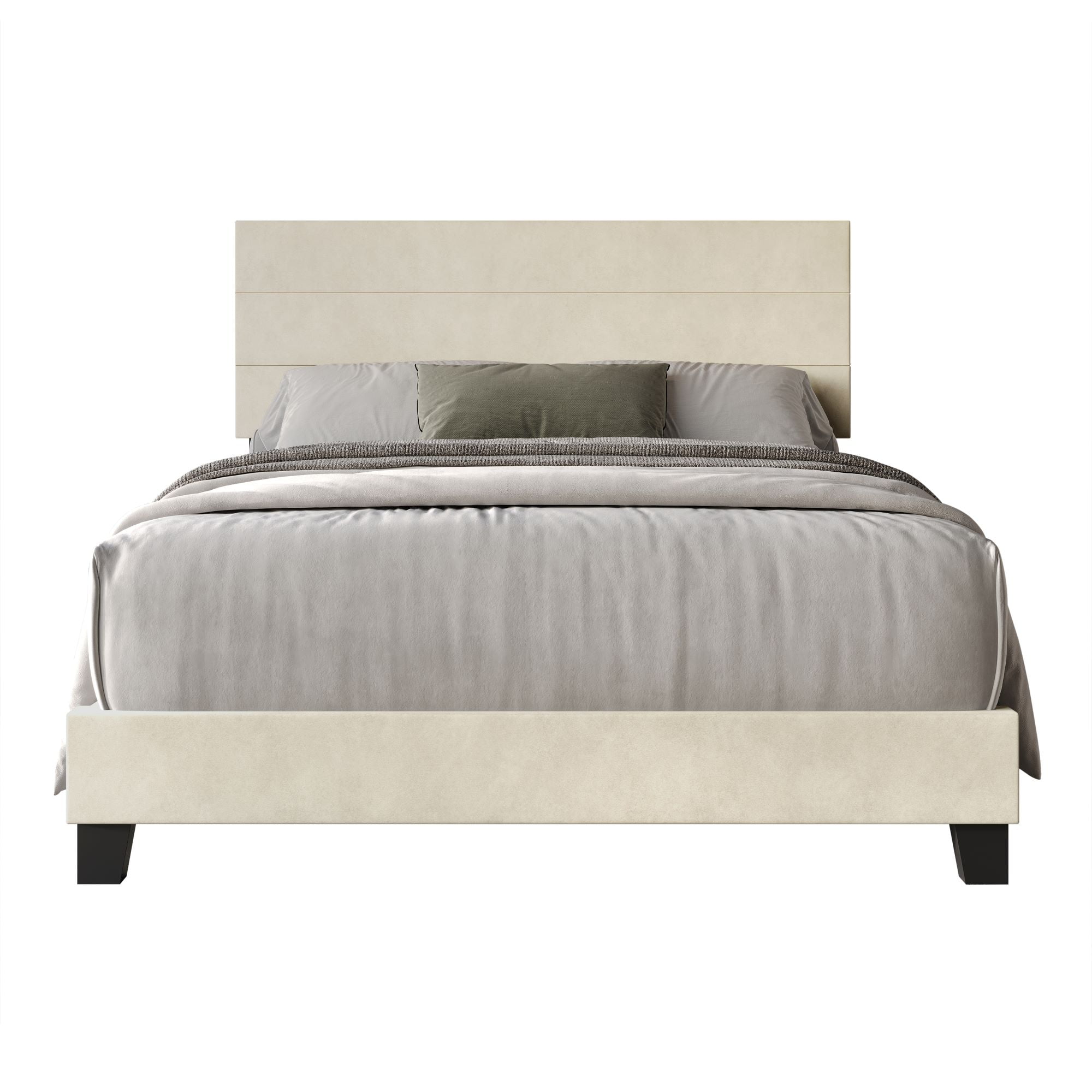 Home Design Vallejo Full Velvet Upholstered Panel Bed Frame For Adult, Box Spring Required, Beige