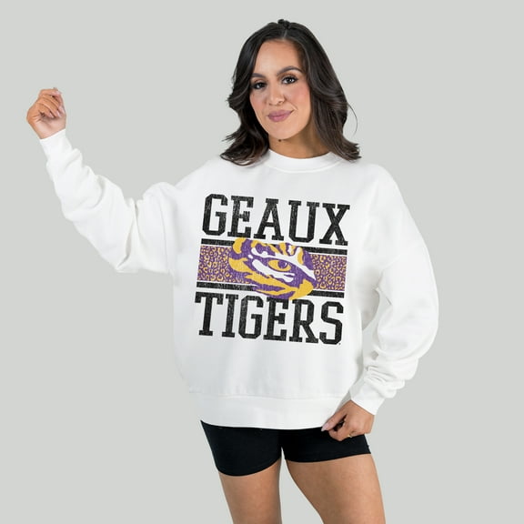 Women's Gameday Couture White LSU Tigers Fair Catch Pullover Sweatshirt