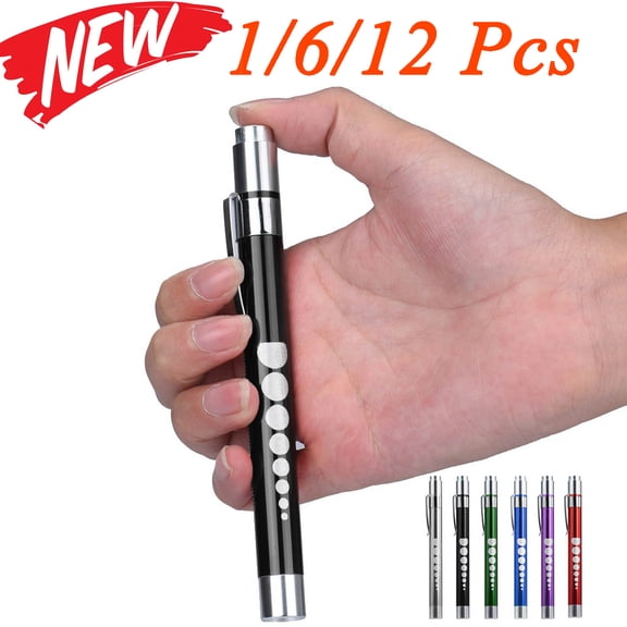KOYPTL 1/6/12 Pcs LED Pen Light Flashlight Portable Small Pocket Light with Clip Zoomable Adjustable Focus Waterproof Torch for Home Office Emergency Repairing Inspection
