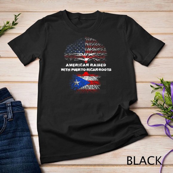 American Raised With Puerto Rican Roots Puerto Rico Pride Graphic Tee Top,for men and women up to 3XL