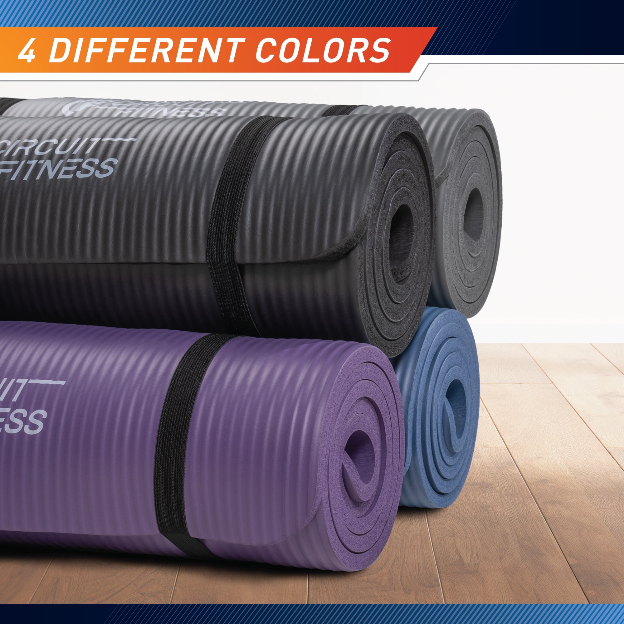 Circuit Fitness by Marcy Non-Slip Multi-Purpose Exercise Yoga Mats with Carrying Strap 1/2" Thick MAT-12-BLACK