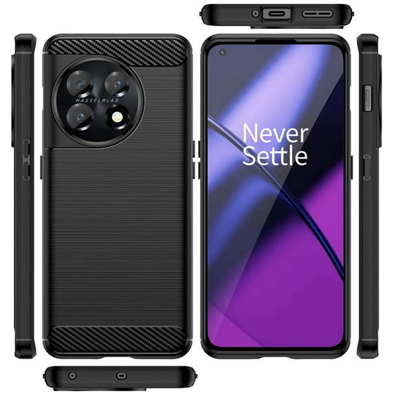 BD Flexible TPU Cover Designed for OnePlus 11 5G Phone Case [Slim Protective Shockproof Armor] [Carbon Fiber Design] Case for OnePlus 11 5G Case and LED Keychain - Black