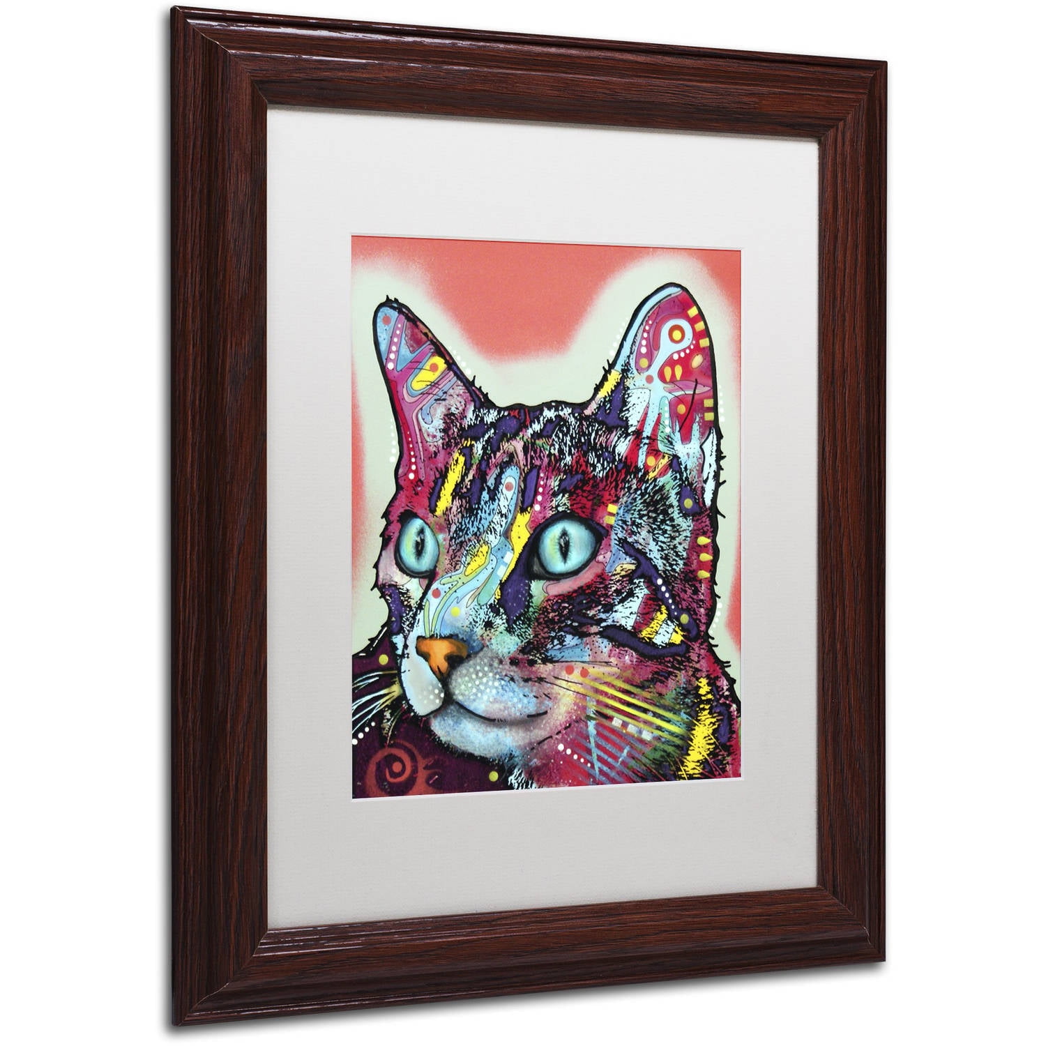 Trademark Fine Art "Curious Cat" Canvas Art by Dean Russo, White Matte, Wood Frame