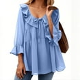 thumbnail image 4 of Jalioing Women's Shirts 3/4 Length Ruffle Sleeve Flowy Blouses Scoop Neck Layered Chiffon Tops Summer Trendy, 4 of 5
