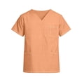 thumbnail image 3 of Yifymode Unisex V Neck Short Sleeve Medical Scrub Top, Three Pockets Lightweight Breathable Work Top Saffron 2XL, 3 of 4